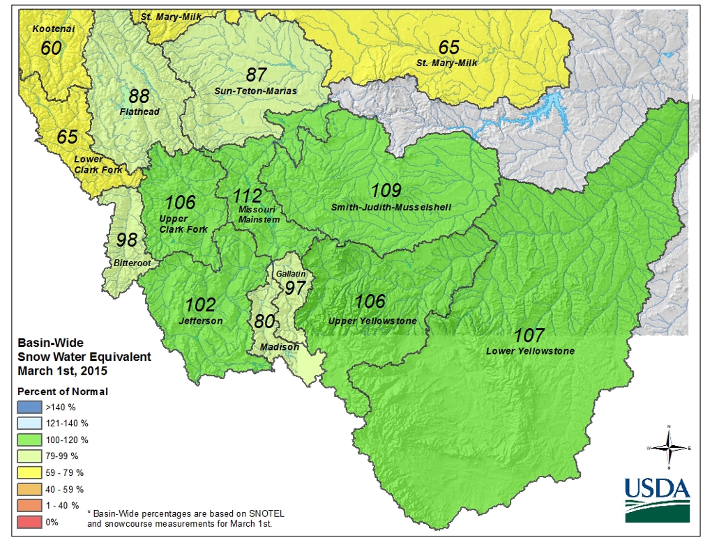 March 1st Montana Snow Water Content March 1st Montana Snow Water Content